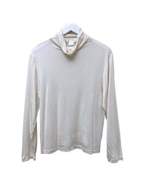 WINTER SILKS Womens Turtleneck Top 100% Silk Knit Large Cream Layering Tee Ski